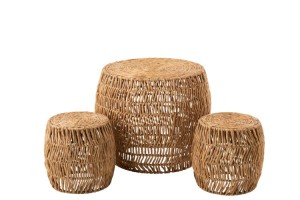 Stoliki Set Table+ 2stool Maurice Round Water Hyacinth Natural