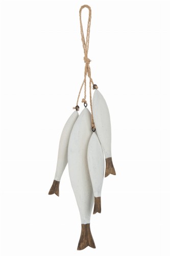 Dekoracja 4 Fishes On String Vacay Wood Dark Brown White