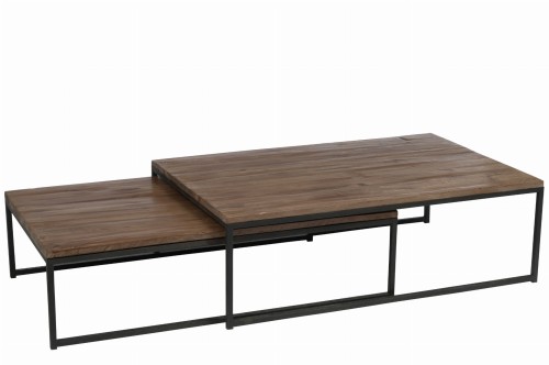 Stoliki kawowe zestaw Set 2 Coffee Tables Wood/Metal Brown+Black