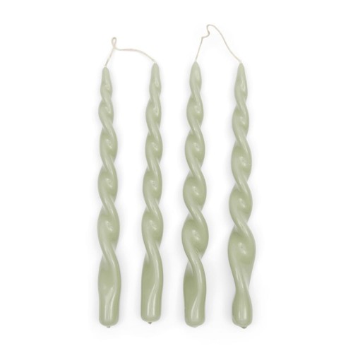 Świeczki w zestawie Dinner candle Twisted, Green, 4 Pieces