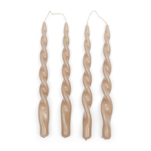 Świeczki w zestawie Dinner candle Twisted, Flax, 4 Pieces