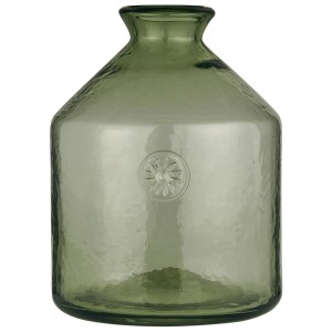 Butla Glass bottle w/flower emblem green glass NON FOOD handblown