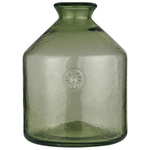 Butelka Glass bottle w/flower emblem green glass NON FOOD handblown