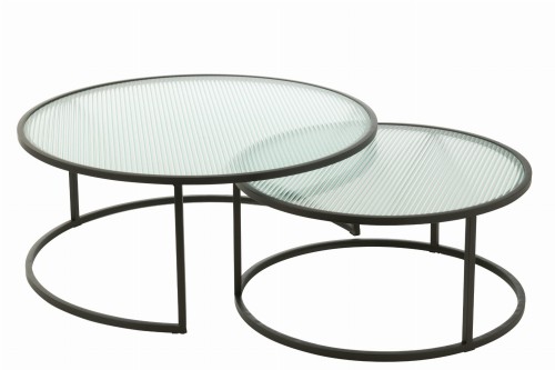 Stoliki kawowe zestaw Set Of 2 Coffee Table Round Metal/Glass Black