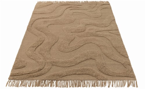 Dywan Tufted Curves/Fringes Wool Beige