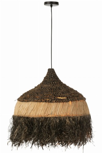 Lampa Round Raffia Black/Natural Large