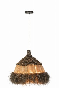 Lampa Round Raffia Black/Natural Small