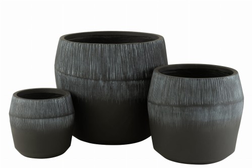 Donice zestaw Set Of 3 Flowerpot Fiber Clay Black