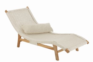 Leżak Lounger+Cushion Woven Plastic/Teak White