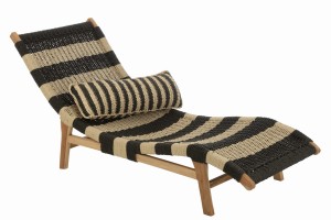 Leżak Lounger+Cushion Stripes Woven Plastic/Teak Black/Natural 
