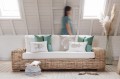 Sofa +Cushion 3 Person Rattan/Textile Natural/White