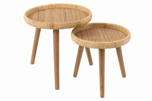 Stoliki kawowe zestaw Lurne Rattan/Fir Wood Natural