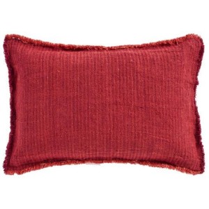 Poszewka rust/bordeaux woven stripes, 4 sides w/fringes 40x60cm