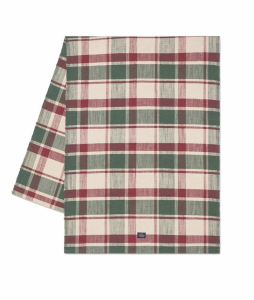 Bieżnik Checked organic cotton runner, green/red/beige 50 x 250 cm