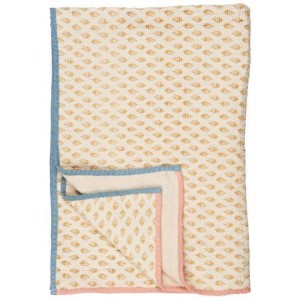 Pled Throw Vigga w/mustard print double weaving, backside neutral 130x180