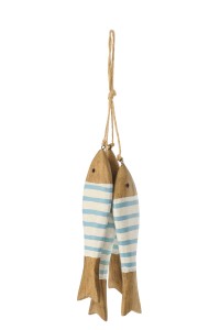 Zawieszka Fish Paulownia Wood Natural/Light Blue Large