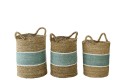 Kosz ZESTAW Set Of 3 Basket Striped Seagrass Natural/Turquoise