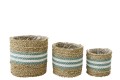Kosz ZESTAW Set Of 3 Flowerpot Striped Seagrass Natural/Turquoise