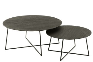 Stolik kawowy zestaw Round Teak Wood/Metal Black