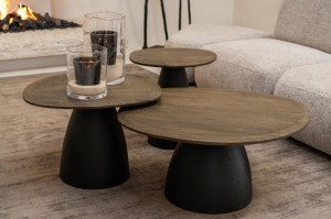 Stoliki kawowe zestaw Set Of 2 Side Table Mango Wood Dark Brown/Black