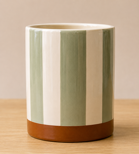 Doniczka w/stripes, verte/brown 11x10cm