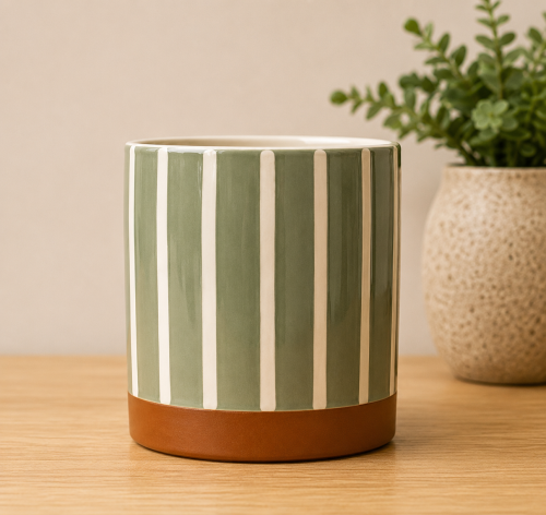 Doniczka w/stripes, verte/brown 11x10cm
