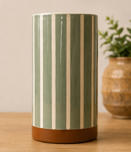 Wazon w/lines, verte/brown 20x10cm