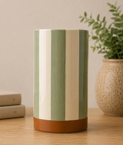 Wazon w/stripes, verte/brown 20x10cm